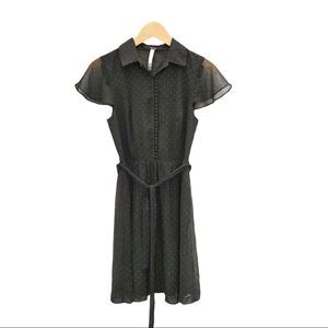 Kensie black polka dot chiffon button down dress